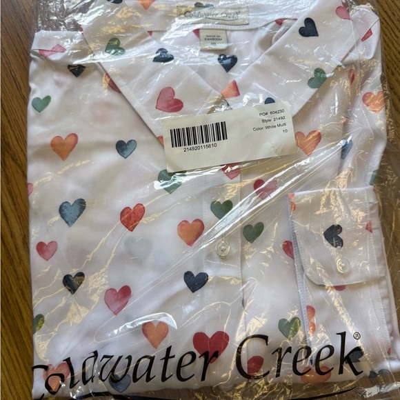 Coldwater Creek White Heart Print Button Down Shirt - Picture 5 of 6